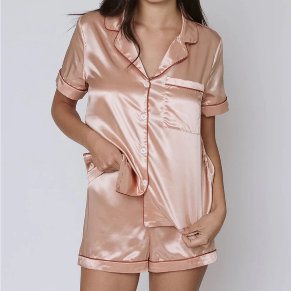 Clementine Silk Pajama Set + Matching Scrunchie - Picture 1 of 8